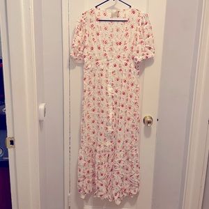 Floral Maxi dress deep neck clasp closure all along front